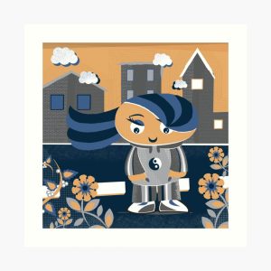 Girl walking in town Ying Yang-art-print 2
