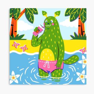 Green-swamp-monster-drinking-a-strawberry-milkshake-canvas-print