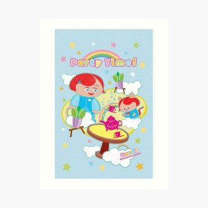 Party time Kawaii characters girl with ginger cat-art-print 2