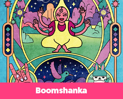 Bring powerful, peaceful energy into your space with this Boomshanka spiritual psychedelic design, a bold, vibrant celebration of cosmic harmony, inner peace, and self-awareness.